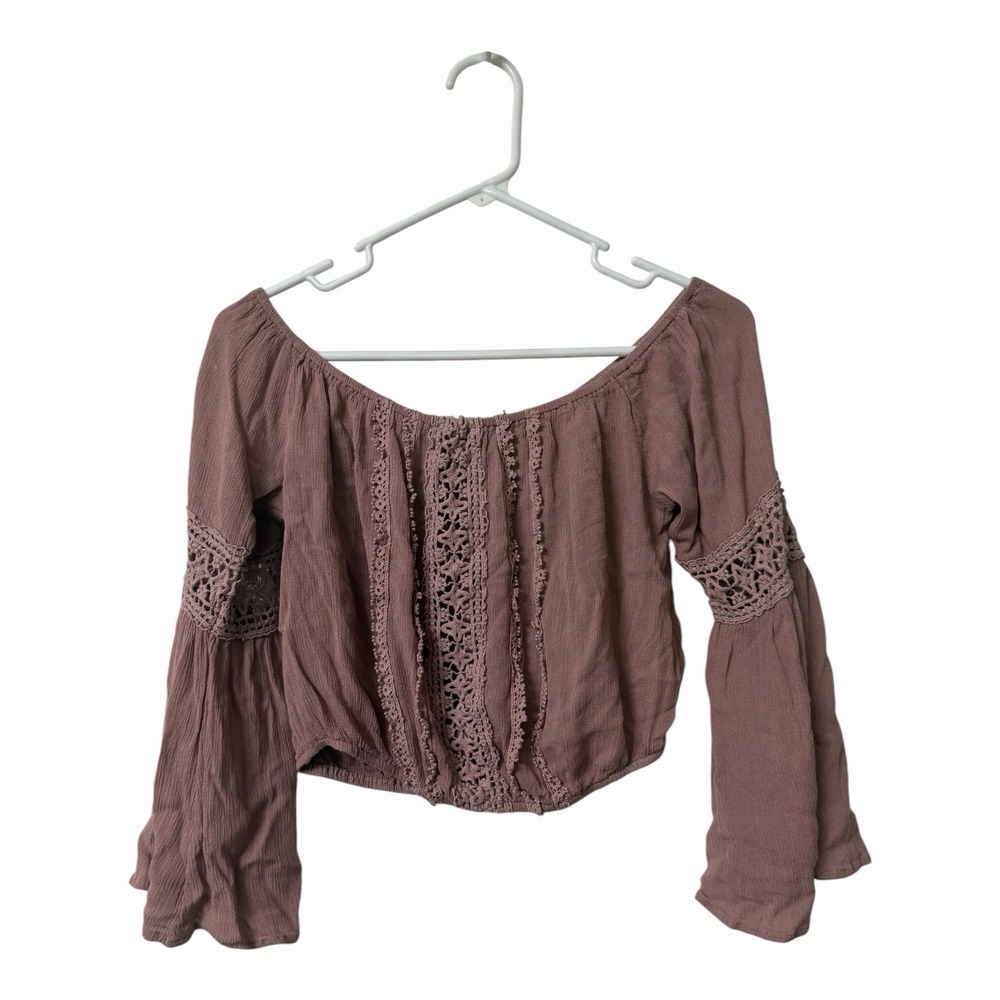 Charlotte Russe Off Shoulder Boho Crochet Lace Crop Top Peasant Top Bell Sleeve
